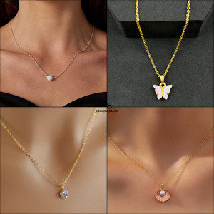 BOGHRA SALES Combo of 4 Pendant Necklace Chain for Women and Girls Pearl, Diamond, Crystal Gold-plated Plated Brass, Alloy Chain