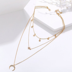 TheVineGirl TRIPLE LAYERED STARS MOON PENDANT Gold-plated Plated Alloy Chain