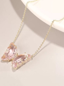 Vembley Stylish Gold Plated Pink Crystal Butterfly Pendant Necklace Gold-plated Plated Alloy Necklace