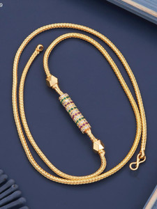 VR Fashion HUB One Gram Gold Plated American Diamond 24 inch Mugappu chain For Women Diamond Gold-plated Plated Copper Chain