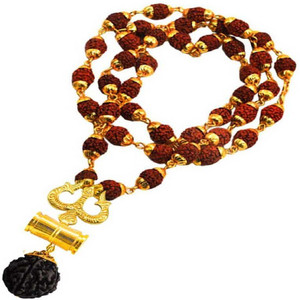 Green Spiritual Religious Jewelry Cap Rudraksha Mala with Trishul Locket 36 Beads Gold-plated Plated Wood Chain