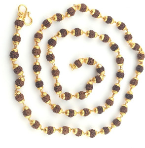 Khushal 5 Mukhi Rudraksh Mala Natural & Energized Om Trishu Rudraksha Mala Beads Gold-plated Plated Alloy Chain