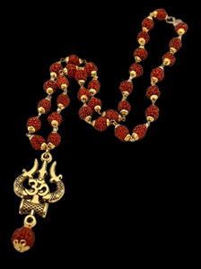 Maashakti Om trishul rudraksha mala Beads Gold-plated Plated Brass Necklace