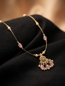 Zabby Allen invisible chain necklace Gold-Plated invisible chain necklace for women & girls Rose Quartz, Pearl, Cubic Zirconia Gold-plated Plated Brass Necklace