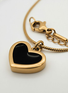 MISS VIBE Daily office wear Gold Plated Black Heart Necklace Pendant & Snake Chain 18 Inch Gold-plated Plated Stainless Steel Necklace
