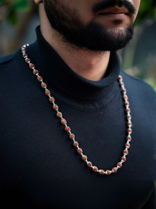 DIVINE HINDU Divine Rudraksha Necklace | 54 Beads | Silver Coated | Spiritual Jewelry | Men Silver Plated Rudraksha Necklace