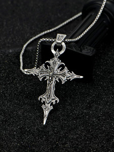 PIXFLIK Fashionable Retro Cross Skull Pendant Necklace Alloy Necklace Set
