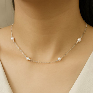 Sehrainn Minimal Pearl Necklace for Women, Stainless Steel Silver Chain Pearl Silver Plated Stainless Steel Necklace