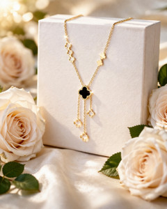 Karishma Kreations Gold Plated 4 Leaf Flower Stainless Steel Pendant Clavicle Chain Gold Necklace Gold-plated Plated Stainless Steel Necklace