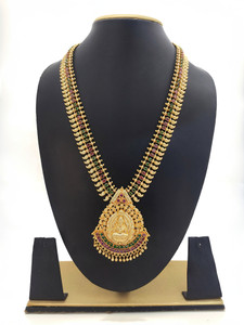 Hanaa One Gram Gold Micro Plated AD Traditional Haram Necklace Chain For Women & Girls Cubic Zirconia Gold-plated Plated Brass, Copper Necklace