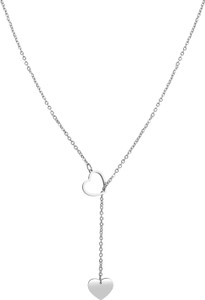 Sorellaz Women's Silver Metal Double heart Chain Necklace Metal Necklace