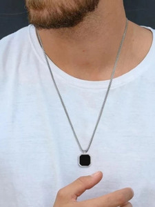 Crazy Fashion Black onyx square inlay Silver pendant chain Onyx Silver Plated Alloy Chain