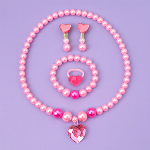 SYGA 5 Piece Jewellery Set for Girls, Necklace, Earrings, Bracelet & Ring For Kids Beads Plastic Necklace Set