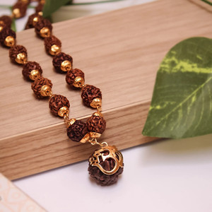DIVINE HINDU Om 5 Mukhi Rudraksha Pendant Necklace For Men & Women Gold-plated Plated Brass Necklace