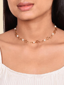 city sign Moon & Star Gold-Tone Choker Necklace for women and girls Brass Necklace