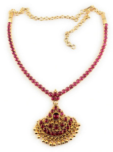 AFJ GOLD One Gram Gold Plated Traditional Trendy Designer Kemp Stone Necklace Ruby Gold-plated Plated Copper Necklace