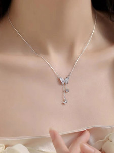 LBTK neck chain for women and girls Cubic Zirconia Silver Plated Alloy Chain