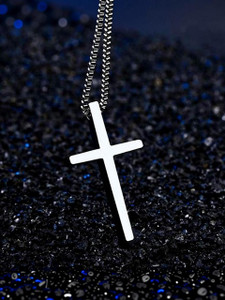 Oscar Enterprises Pine Pearls Jesus Silver Cross Necklace For Men And Boys-03 Silver Plated Stainless Steel Chain