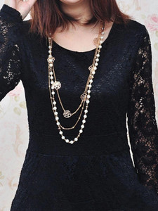 YELLOW CHIMES Latest Fashion Golden White Crystal Pearls Multilayer Long Pearl Beads Gold-plated Plated Metal Necklace