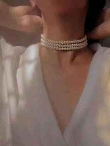 MITRANG CREATION 3 Layer Pearl Choker Necklace for women Beads Mother of Pearl Choker