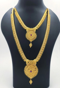 Hanaa Micro Gold Plated Gold Covering Combo Necklace and Haram For Women & Girls Cubic Zirconia Gold-plated Plated Copper Chain Set