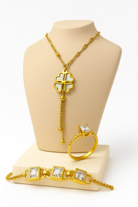 vunm Elegant Gold-Plated Jewelry Set for Women (Necklace, Ring, Bracelet) Gold-plated Plated Alloy Necklace Set