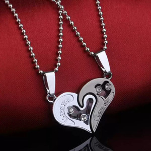 Heer Collection Jewellery Valentine Special Gifts His and Hers Lover Couple Love Heart 2 Piece Joining Couple Pendants Necklace Chain Pair Love Heart Cubic Zirconia CZ I Love You Puzzle Matching Couple Pendant Necklace for Men Women Girls Boys Friendship Relationship Promise Love Fashion Jewelry, Cubic Zirconia Copper Pendant Set