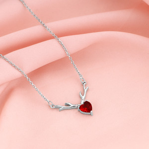 GIVA 925 Silver Deer Heart in Red Necklace|Lifetime Plating|6 Month Warranty Cubic Zirconia Rhodium Plated Sterling Silver Necklace