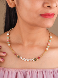 LA MESKEY Beads, Pearl, Crystal Gold-plated Plated Mother of Pearl, Crystal, Alloy Necklace
