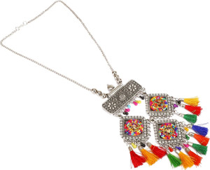 URBANELA Afghani Designer Turkish Style Vintage Oxidised German Silver Tribal Boho Choker Necklace Antique Jewellery for Girls & Women Metal Necklace Set