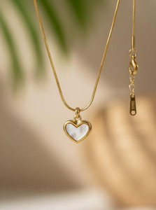 MISS VIBE Miss Vibe White Heart love Pendant Snake Chain Necklace for Daily Wear & Gifting Gold-plated Plated Stainless Steel Necklace