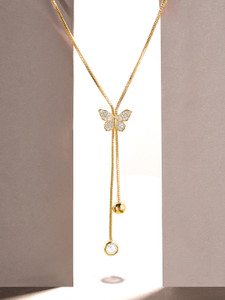 RUBANS Rubans 18K Gold Plate Minimal Chain Butterfly Motif Zircon Drop Pendant Necklace Gold-plated Plated Brass Chain