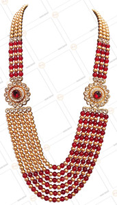 radhe creation Raadhe creation Coloured Stone Premium Long Pearl stylish Jewellery Necklace For Men/Groom For Wedding Wear(Dule Ki Mala) Beads, Mother of Pearl, Pearl, Diamond, Crystal Gold-plated Plated Metal, Resin, Stone, Mother of Pearl, Crystal Necklace