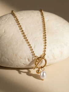 PALMONAS PALMONAS Toggle Pearl Necklace for Women - Waterproof & Anti-Tarnish Pearl Gold-plated Plated Stainless Steel Necklace