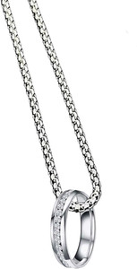 Sorellaz Mens Silver Zircon Ring Bead Chain Necklace Metal Necklace