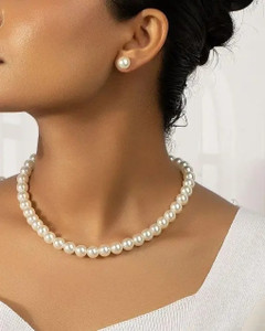 Adornn Pearl / moti mala with earring stud/ tops for girls and women Pearl Glass Necklace