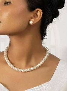 Adornn Pearl / moti mala with earring stud/ tops for girls and women Pearl Glass Necklace