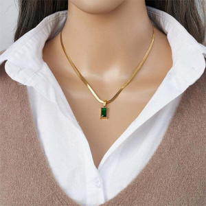 BHAVIKADECOR Emrald Pendant Necklace for Women | Aesthetic Jewellery Pendant for Girls Stainless Steel Necklace