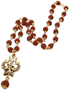 SUKHALAYA Om Trishu Rudraksha Mala Gold Plated Brass Rudraksha Chain Set