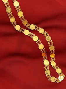 जोसनाइमिटटीओन 1 Gram Gold Plated Laxmi Coin Chain Temple Jewelry Chain Mala For Women गोल्ड प्लेटेड पीतल चेन