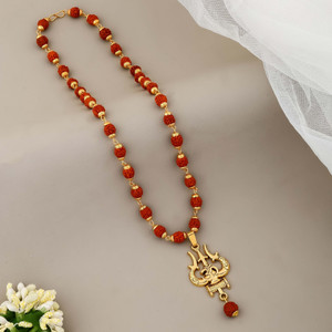 एवा Divine Gold Plated Rudraksh Mala with Trishul Pendant गोल्ड प्लेटेड मेटल, रुद्राक्ष चेन