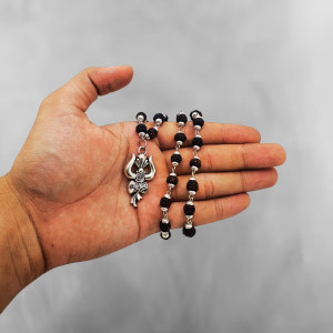 Khushal ENTERPRISE Panchmukhi Rudraksha Mala |Spiritual Shiva Bholenath Chain Locket Beads Silver Plated Brass, Wood Chain