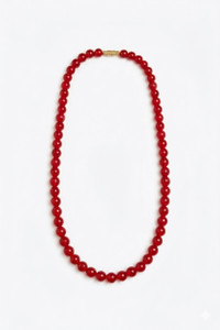 Poohit Collections Red Pearl Necklace for Women with Golden Barrel Screw Alloy Chain