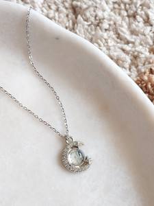 Icandies Moon Star Necklace Chain Pendent Gifts for Women & Girls Silver Plated Brass Necklace