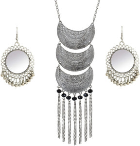 URBANELA Oxidized German Silver Gypsy look Tribal Antique Garba Dandiya Navratri Special Afghani Jewellery Alloy Necklace Set