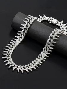 Vivity Iced Chain Hip hop Rapper Festive Party Latest Fashion Stylish Cubic Zirconia Silver Plated Stainless Steel Chain