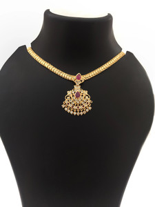 Hanaa 5 Metal Impon Panjaloga Attigai Short Necklace Chain Jewellery for Women & Girls Cubic Zirconia Gold-plated Plated Brass Necklace