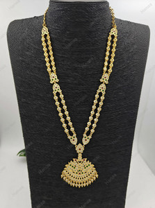 Hanaa 5 Metal Impon long haram Jewellery Chain for Women and Girls Cubic Zirconia Gold-plated Plated Alloy Necklace