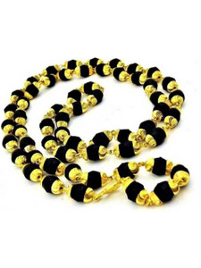 oyssta Natural Black Tulsi Beads In Golden Self Design Cap Rosary Japa Mala Gold-plated Plated Wood Chain