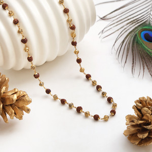 SPYRONIX REAL TREASURE Om Rudraksha Mala – Channel Divine Vibration & Inner Strength Gold-plated Plated Brass, Rudraksha Necklace